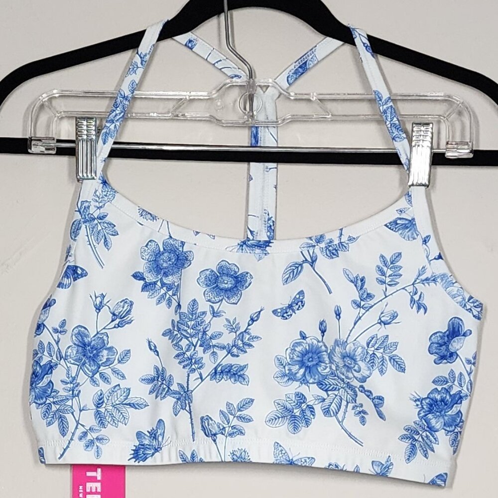 Terez TLC Y-Back Top size L white with blue floral NWT